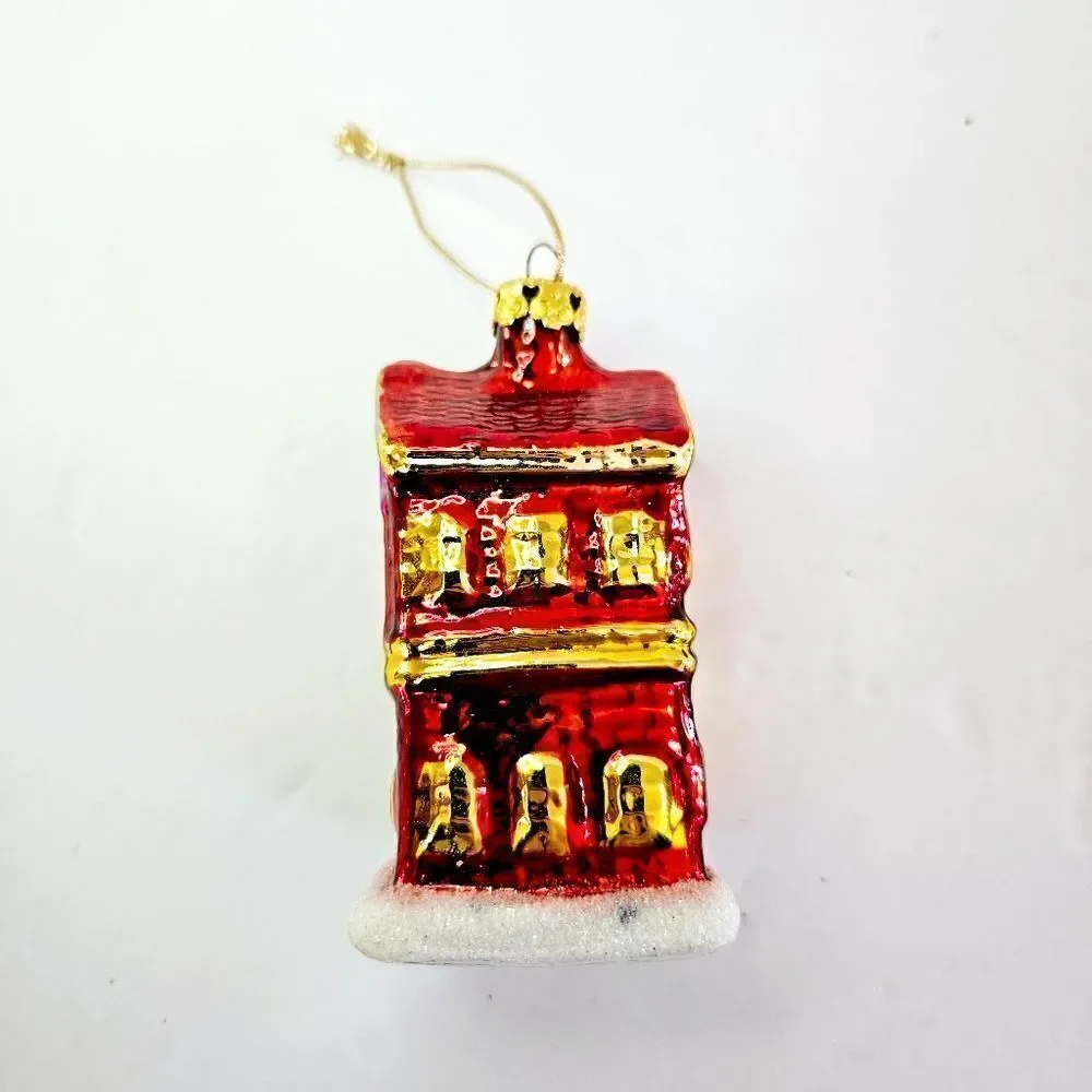 Vintage Hand Painted Blown Glass Beach House Brownstone Christmas Tree Ornament